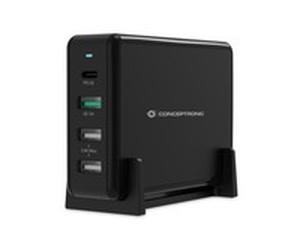 Conceptronic OZUL01B Interno AC 5 V Nero OZUL 4-Port 65W USB PD Desktop Charger