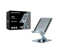 Conceptronic THANA09G, supporto multimediale pieghevole, colore grigio, girevole a 360, altezza regolabile, 150 mm x 110 mm x 40 mm, design robusto, RoHS