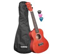 Concert - Ukulele in tiglio, con custodia, 3 plettri, colore: Rosso