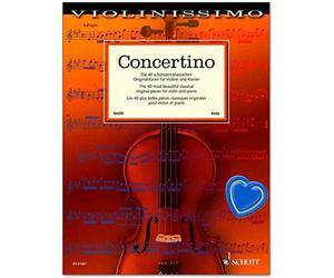 Concertino - 40 most beautiful classic original pieces for violin and piano - playing material from the baroque period to the 21st century - music book with colourful heart-shaped music clip