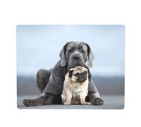 Concetti di amicizia tra cani Cane Corso e carlini, Tappetino in gomma per coperchio superiore del microonde, 46 x 36 cm, resistente al calore, protezione per piano cucina.