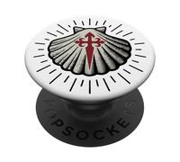 Conchiglia di capesante con Santiago Cross Camino de Santiago Pellegrino PopSockets PopGrip Adesivo