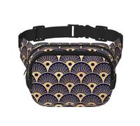 Conchiglie Art Déco Dorate Blu Navy, Marsupio quadrato a doppio strato, borsa da viaggio, marsupio casual