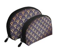 Conchiglie Art Deco Golden Blu Navy, Borsa per trucco a conchiglia Portamonete da donna Borsa da toilette piccola Borsa per cosmetici 2 pezzi