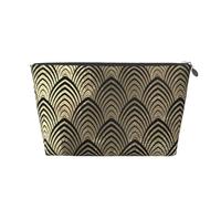 Conchiglie Art Déco in scaglie d'oro nero champagne, Borsa da toilette Borsa per trucco Borsa per cosmetici Borsa da toilette da viaggio portatile