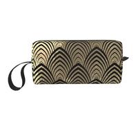Conchiglie Art Déco in scaglie d'oro nero champagne, Borsa per il trucco Borsa per cosmetici Borsa da toilette da viaggio portatile Borsa per trucco Organizer