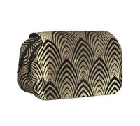 Conchiglie Art Déco nere, champagne e dorate Astuccio portapenne portatile a doppia conchiglia con cerniera