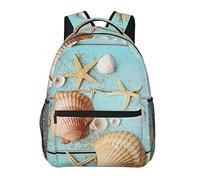 Conchiglie da spiaggia e stelle marine su vecchio legno Elegante borsa zaino casual per le donne Zaini per laptop personalizzati con tasche multiple Zaino per computer per lavoro Viaggi d'affari