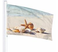 Conchiglie di mare Bandiera Decor 3x5 Ft Spiaggia Sabbia Mare Oceano Bellezza idilliaca Onda Costa Paesaggio marino Shore Poliestere Motivo stampato Decorazioni per esterni per case e giardin