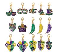 CONCHLERY 15 pezzi maschera Fleur De Lis cappello da sciocco charm Mardi Gras Charms per la creazione di gioielli per braccialetti di carnevale, orecchini e artigianato fai da te