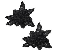 CONCHLERY 2 toppe ricamate a forma di fiore, con strass, in pizzo, da cucire su corpetto con perline, accessorio per abiti fai da te, vestiti decorativi, nero, 185 x 230 mm