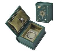 CONCHLERY Portagioie vintage a forma di libro magico a forma di libro, in similpelle, per proposte di fidanzamento, matrimonio, orecchini, bracciali, collane, colore: verde scuro