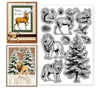 CONCHLERY Timbro trasparente in silicone con animali della foresta selvaggia e alberi, timbro trasparente per fai da te, scrapbooking e creazione di biglietti, decorazione artigianale con carta, 16,3