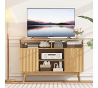 Concho Mobile TV scanalato per TV da 60 pollici, moderno centro di intrattenimento con ripiani e ripiani, console TV in legno con gambe in legno massello, console multimediale alta, mobile TV per