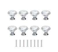 Concisea Pomelli per porta a diamante, 8 pezzi, 30 mm, in cristallo di vetro diamantato con viti per mobili per armadi a cassetti decorazione della cucina(bianco)