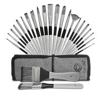 Conda - Set di 24 pennelli da pittura, diverse forme, manici in legno, con custodia, pennelli professionali per artisti, per olio, tela acrilica, acquerello, artigianato