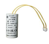 Condensatore a 4 uF con connettori per tapparelle Bubendorff, cilindro per riparazione, alta qualità e lunga durata, fondo piatto, 250 V, condensatore Ducati Energia