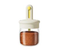 Condiment Jar, Glass Seasoning Airtight Lidded Container, 275ml Wide-Mouth Food Storage Jar with Telescopic Spoon, Durable Kitchen Organizer for Counter, Restaurant, Camping, Picnic, Catering