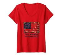 Condimenti a Stella con Lustrini Maglietta con Collo a V, Donna, Rosso, M