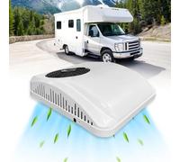 Condizionatore d'aria da tetto 12 V/24 V CC per camper, camion, barca, roulotte, silenzioso, a bassa potenza, con compressore a scorrimento, riscaldamento e raffreddamento 9500 BTU, bianco (12 V)