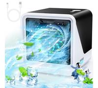 Condizionatore d'aria mobile 3 in 1 tipo C ventola silenziosa, serbatoio dell'acqua da 500 ml, 3 velocità, luce notturna a 7 colori, mini condizionatore d'aria senza tubo di scarico con maniglia, raff