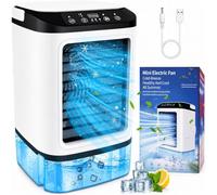 Condizionatore d'Aria Portatile Mini 4 in 1, Ventilatore Raffreddatore Personale con Serbatoio 900ml, Ultra Silenzioso 36dB, Doppio Getto Nebbia, Alimentazione USB per Scrivania Ufficio e Camera,