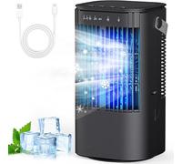 Condizionatore d'aria portatile, mini refrigeratore 4 in 1 con serbatoio dell'acqua da 1000 ml, luce d'atmosfera a 7 colori, timer personale per camera da letto, scrivania, casa, ufficio (nero)