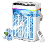 Condizionatore Portatile, 1250ML Aria Condizionata Portatile, Raffrescatore d'aria USB 4 in 1 Con Timer da 1/2/3 Ore, 3 Velocità e 3 Modalità di Nebulizzazione, LED Notturno a 7 Colori Mini Condiziona