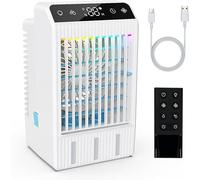 Condizionatore Portatile con Telecomando, 5 in 1 Raffreddatore d'aria, 4 Velocità, 2 Modalità di Nebulizzazione, Luce a 7 Colori, Timer 2-12 Ore, Mini Climatizzatore per Casa/Ufficio (Bianco)