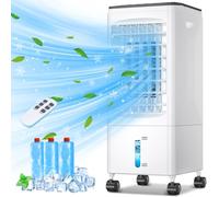 Condizionatore Portatile Hifetar, Raffreddatore d'aria 5.5L Senza Tubo, 4 in 1 Raffreddatore Evaporativo 60 W, Timer 1-7, 3 Velocità 2 Modalità, con Ruote, Telecomando per Casa Ufficio