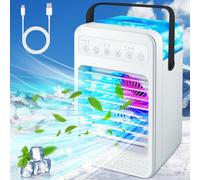 Condizionatori d'aria portatili, dispositivo di raffreddamento evaporativo touch screen con 4 velocità, serbatoio da 600 ml, timer 2-4-6 ore e luci LED, unità CA portatile mini condizionatore d'aria