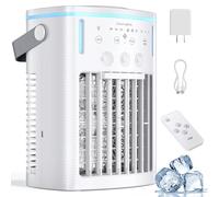Condizionatori d'aria portatili, ventola di raffreddamento 4 in 1 aggiornata 2025, raffreddamento evaporativo da 1000 ml con 3 velocità, umidificatore a 3 livelli, luce notturna a 7 colori, timer 2-8