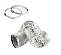 Condotto di ventilazione in foglio di alluminio, Tubo flessibile di sfiato for asciugatrice in alluminio, condotto dell'aria non isolato con 2 morsetti in acciaio inossidabile(1.5m,120mm)