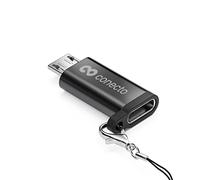 conecto, adattatore da micro USB a USB-C, supporto OTG, compatibile con dispositivi Apple, anello/moschettone inclusi, alloggiamento in alluminio, nero