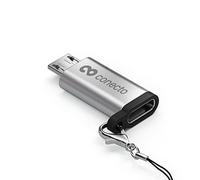 conecto, adattatore da micro USB a USB-C, supporto OTG, compatibile con dispositivi Apple, anello/moschettone inclusi, alloggiamento in alluminio, argento