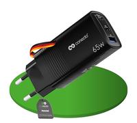 conecto caricatore USB-C, alimentatore USB, 3 porte, 2x USB-C 65 Watt max. PD, 1x USB A 27 watt max., caricatore rapido GaN, caricatore per telefoni cellulari, nero
