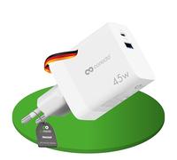 Conecto Caricatore USB-C e USB-A, 2 Porte, 45W PD e 12W Max, Caricatore Rapido GaN per Telefoni Cellulari, Bianco