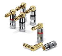 conecto connettori a banana per cavi altoparlanti, set di 4, spina angolata a 90°, placcati oro con codifica a colori (2x rossi, 2x neri), placcati oro 24k