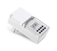conecto timer digitale per presa a muro, uso interno ed esterno, 10 programmi di commutazione, display LCD 1,5", batteria di ricambio inclusa, IP44, 3600 Watt, bianco