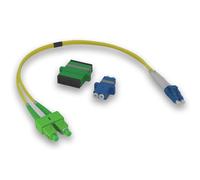 Conectra® - Set di cavi in fibra ottica con adattatori compatibili | OS2 | LC/UPC su SC/APC | Colore Giallo | Singlemode | Duplex | ideale per reti professionali (lunghezza 35 cm)