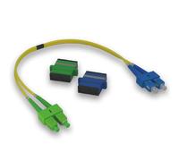 Conectra® - Set di cavi in fibra ottica con adattatori compatibili | OS2 | SC/APC su SC/UPC | Colore Giallo | Singlemode | Duplex | ideale per reti professionali (Lunghezza 35 cm)