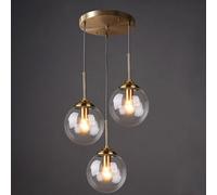 CONERY Lampadari a Sospensione in Vetro a 3 luci Lampadario in Ottone Dorato Vintage Lampada a Sospensione a Sospensione a Sfera Regolabile E27 Lampadario a soffitto Industriale per Isola Cucina