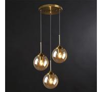 CONERY Lampadari a Sospensione in Vetro a 3 luci Lampadario in Ottone Dorato Vintage Lampada a Sospensione a Sospensione a Sfera Regolabile E27 Lampadario a soffitto Industriale per Isola Cucina