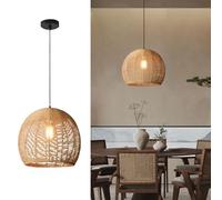 CONERY Lampadario rustico in rattan intrecciato da 35 cm, 1 luce, fatto a mano, altezza regolabile, apparecchi di illuminazione intrecciati in corda di canapa per corridoio, soggiorno, ristorante E 27