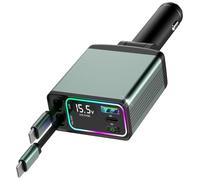 CONETLE Caricabatterie retrattile da auto 4 in 1, doppio tipo C, con cavi da 0,8 m e doppie porte USB, adattatore di ricarica rapida, accessori essenziali per viaggi su strada e regali di viaggio per