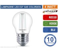 CONF. 10PZ LAMPADINE LED E27 COLORATA 4W MINIGLOBO G45 A FILAMENTO 440 LUMEN [EEK: A+]