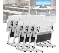Conference Room Table,2-10 People Folding Modern White Flip Top Mobile Training Table,Rolling Meetings Desk with Wheels&Storage Rack,55.1" W x 21.6" D x 29.5" H, for Office Training Seminar(8)