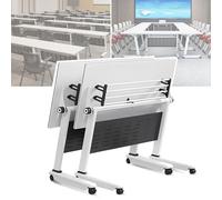 Conference Room Table,2-10 People Folding Modern White Flip Top Mobile Training Table,Rolling Meetings Desk with Wheels&Storage Rack,55.1" W x 21.6" D x 29.5" H, for Office Training Seminar (2)