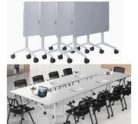 Conference Room Table Large Folding Training Tables with Caster Wheels, Business Style Wooden Meeting Desk with Strong Metal Frame,Flip Top Desk for Office Conference Room