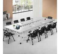 Conference Room Table Large Folding Training Tables with Caster Wheels, Business Style Wooden Meeting Desk with Strong Metal Frame,Flip Top Desk for Office Conference Room